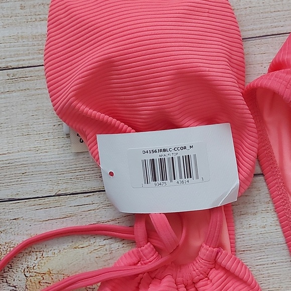 NWT Dippin' Daisy's Bikini Set Ribbed Texture Coral High Waist High Cut Size Med - Picture 3 of 7